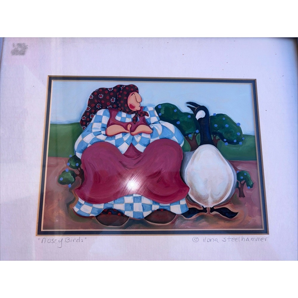 Mosey Bird Original Oil Illustration Simple Park Series Ilona Steelhammer
